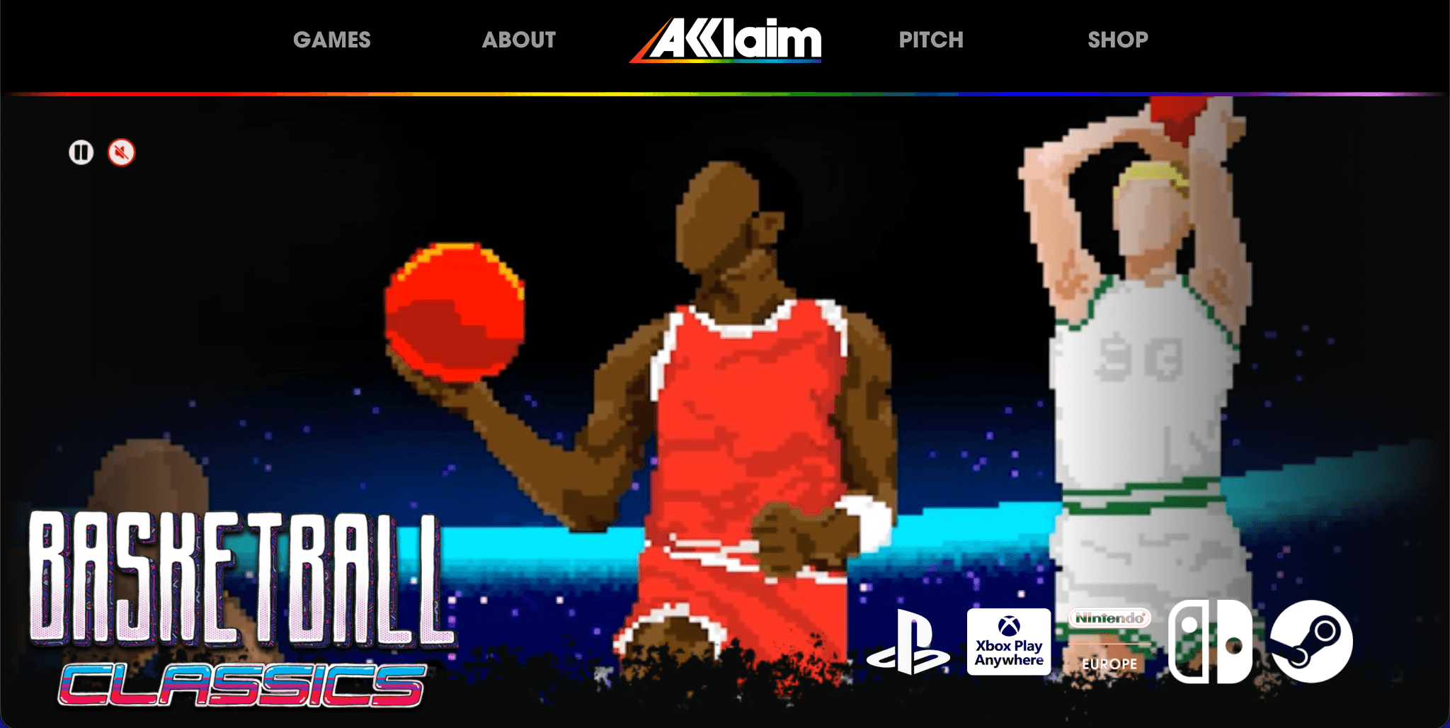 Basketball Classics game showcase page with platform availability icons