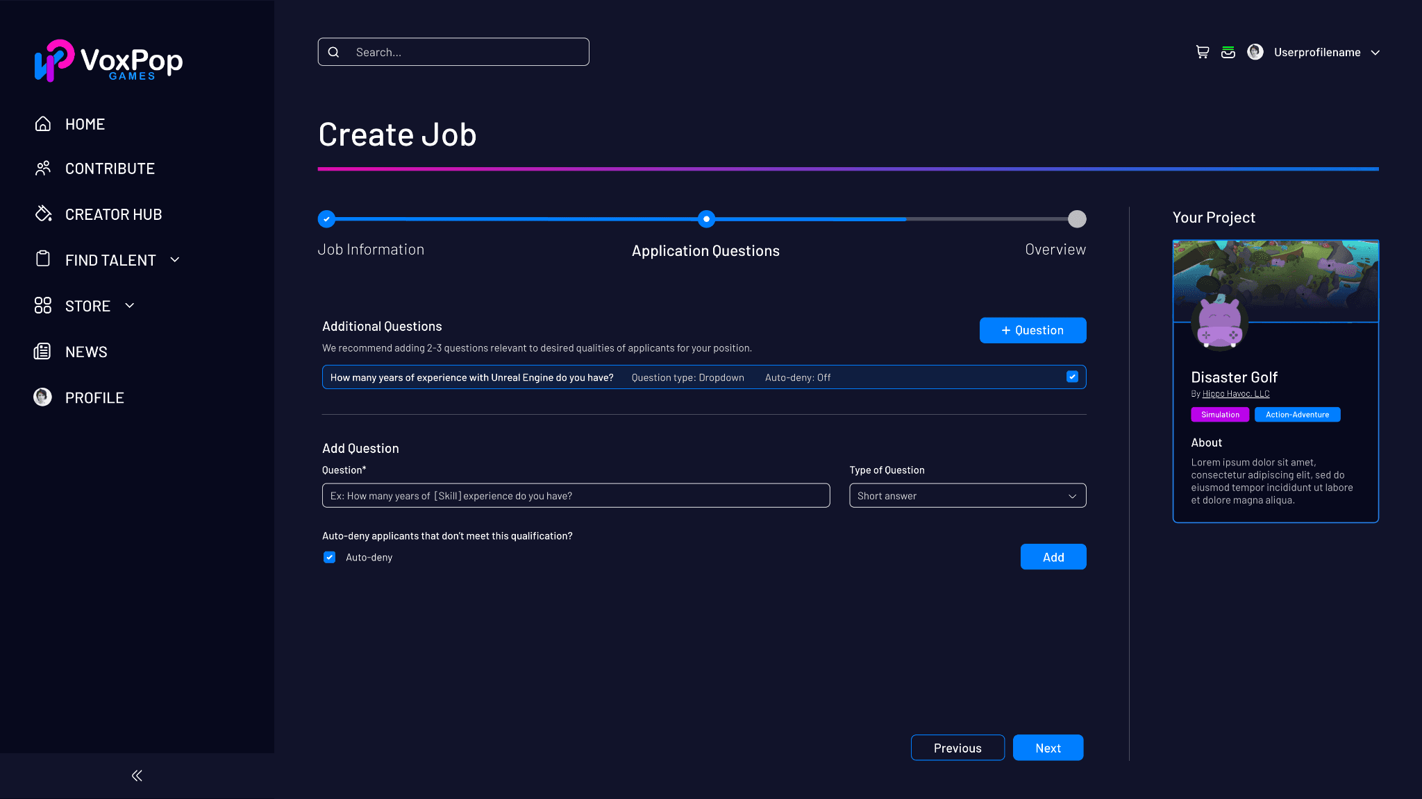 Create Job screen built from the shared component patterns