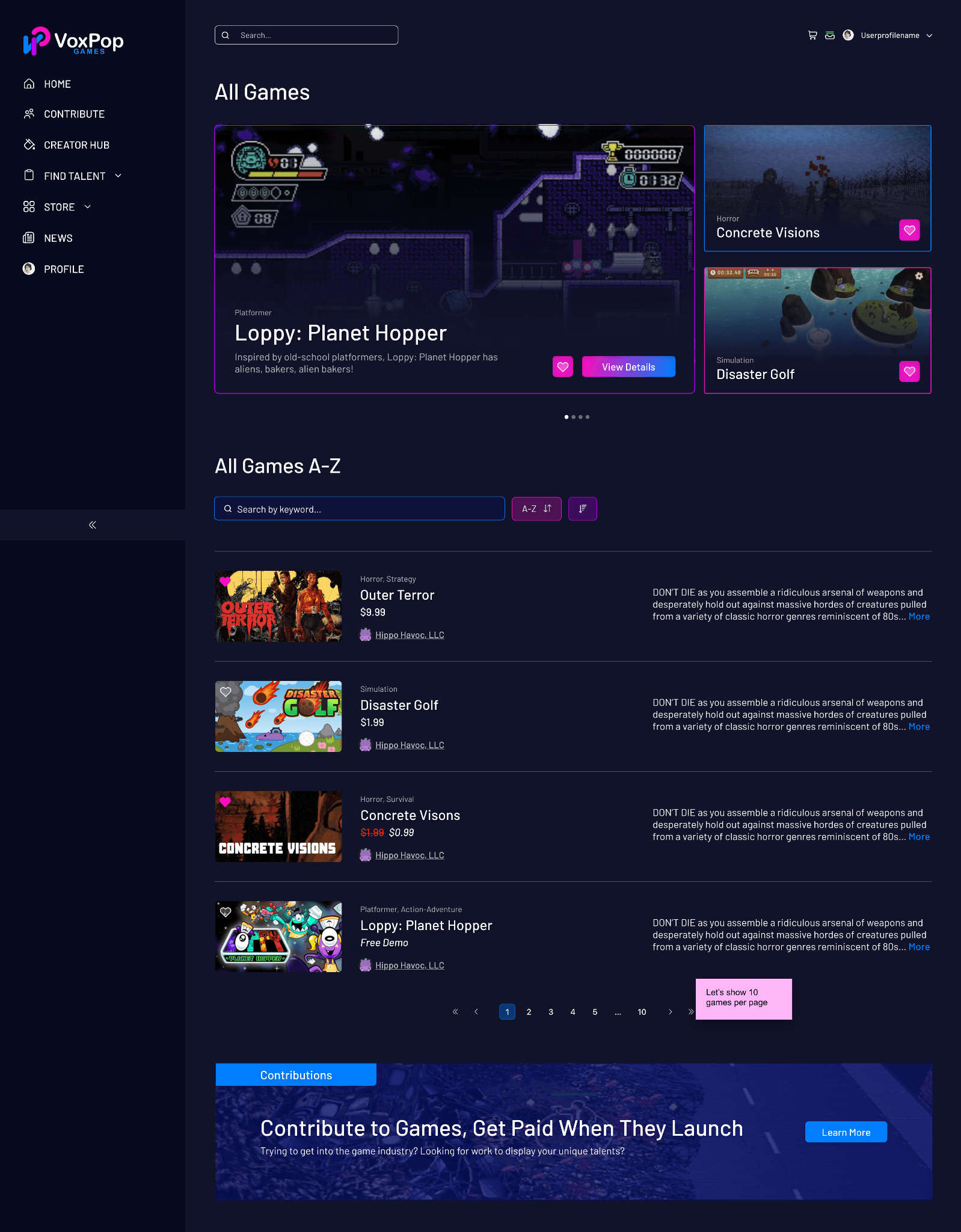 Store category page with filtering, sorting, and pagination