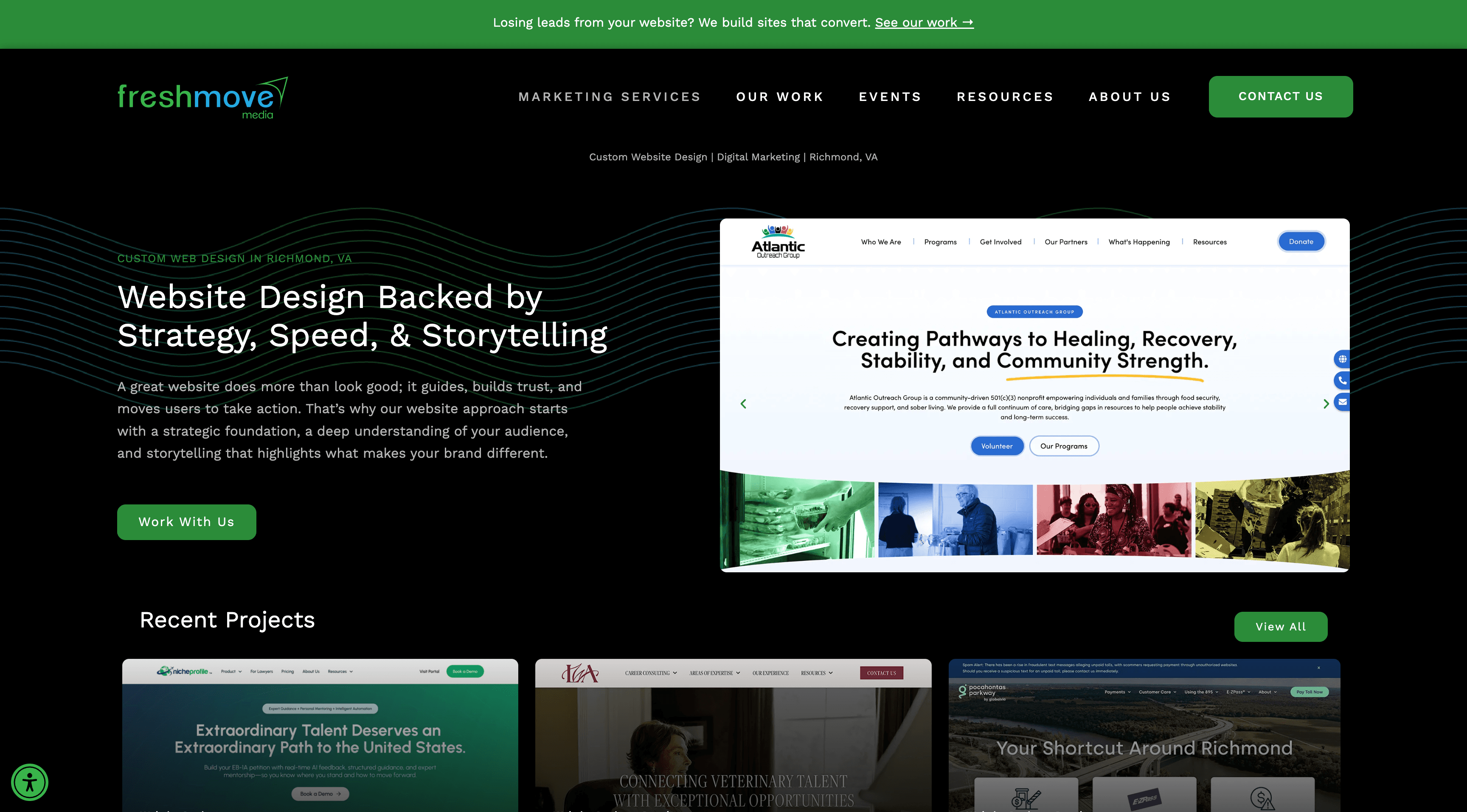 FreshMove Media website design service page built on the shared UI system