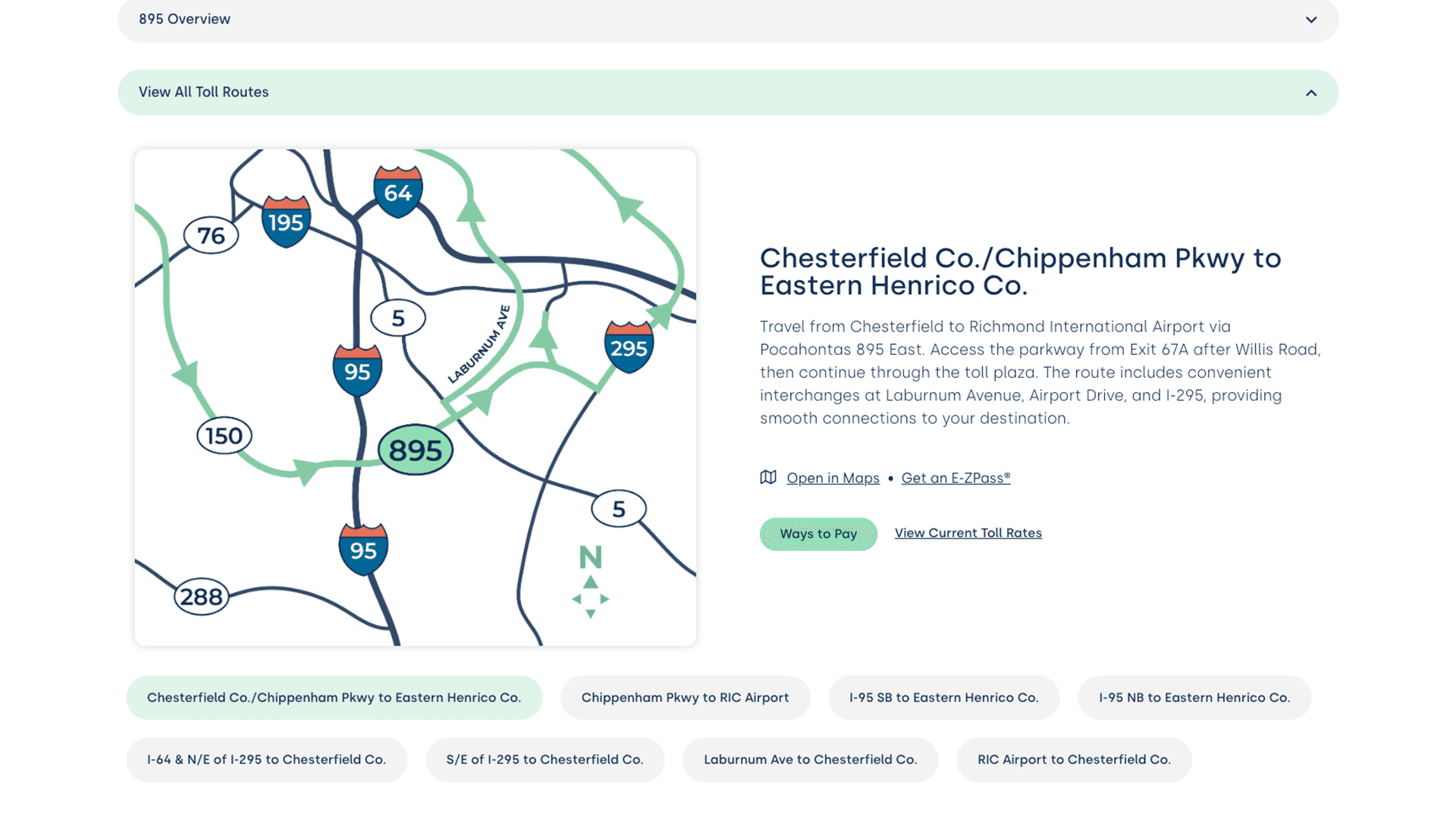 Simplified map showing the Chippenham Parkway to RIC Airport route with a link to open in Google Maps